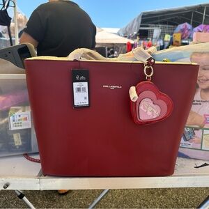NWT Karl Lagerfeld Paris Adele Tote Bag with Removable Heart Charm – Crimson